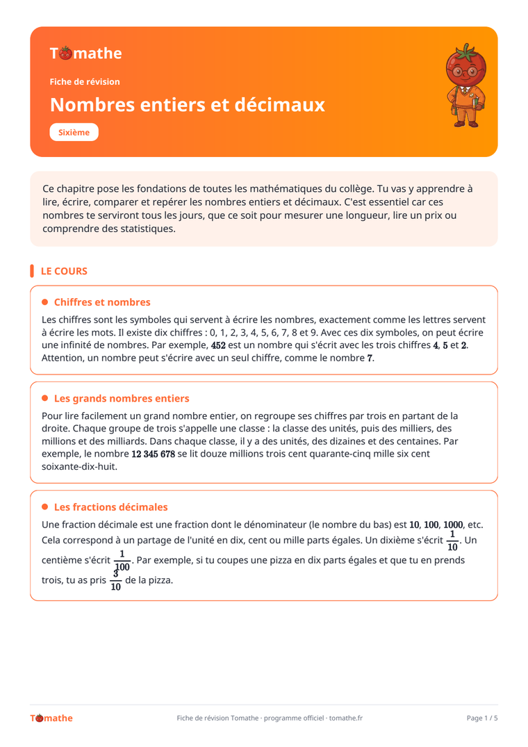 Fiche de révision : le cours