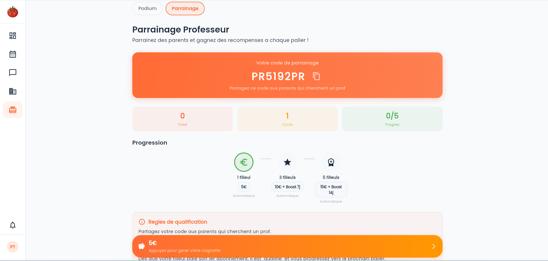 Parrainage et récompenses